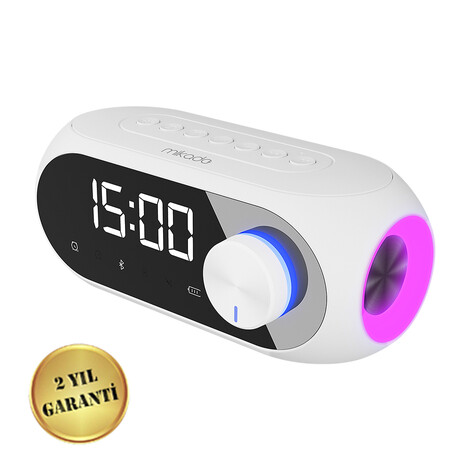 Bluetooth Hoparlör & Alarmlı Masa Saati MD-W7, Beyaz - 1