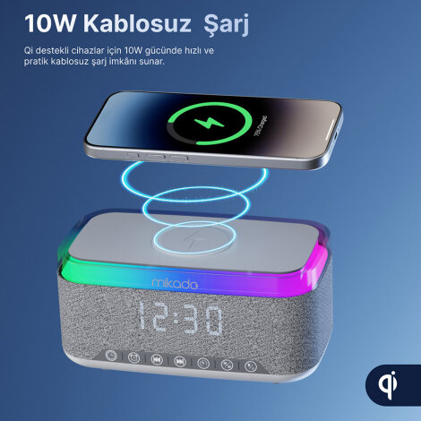 Kablosuz Şarj & Bluetooth Hoparlör Md-W10, Gri - 3