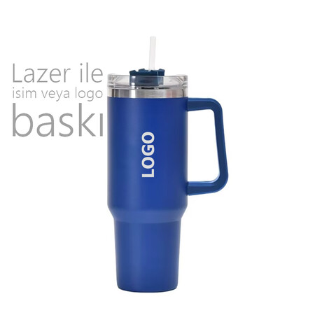 Kulplu & Pipetli Çelik Termos 1180 ml 8179, Lacivert - 2
