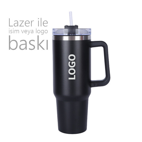 Kulplu & Pipetli Çelik Termos 1180 ml 8179, Siyah - 2