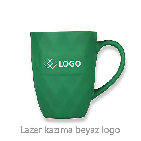 Lazer Logolu Porselen Kupa 330Ml, Yeşil - 2